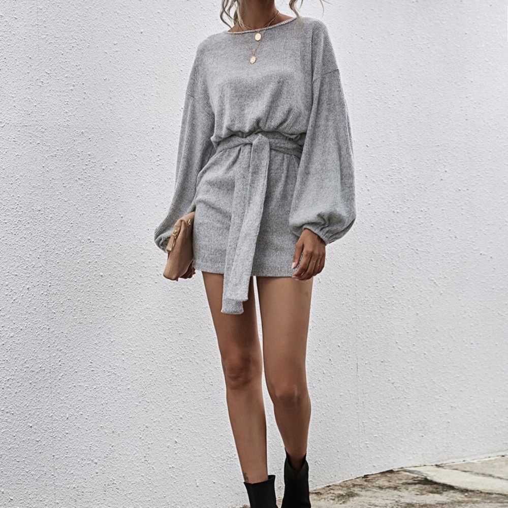 H. GREY waist tie wide sleeve mini dress - Picture 3 of 7